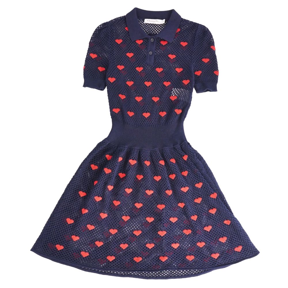 【極美品】ディオール Christian Dior 衣装 2021 編み物 遊撃手捩り 半袖 総柄 綿織物 レディース イタリア製 38(M好いかげんに) 米国海軍【中古】
