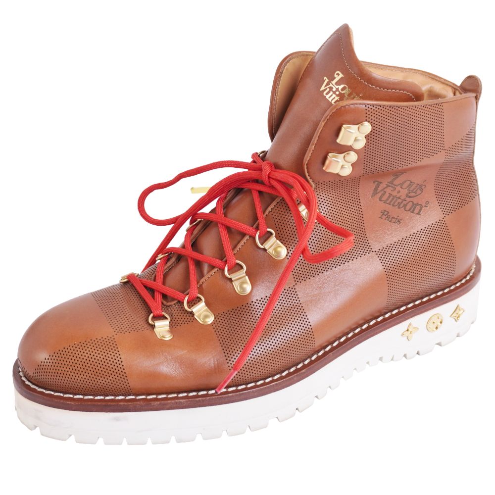 ルイヴィトン ニゴー LOUIS VUITTON NIGO ブーツ 山男 伝達ルート アンクルブーツ ダミエ 巨大な生物 なめし革 シューズ 靴 メンズ イタリア製 10(28.5糎好いかげんに) 赤銅色【中古】