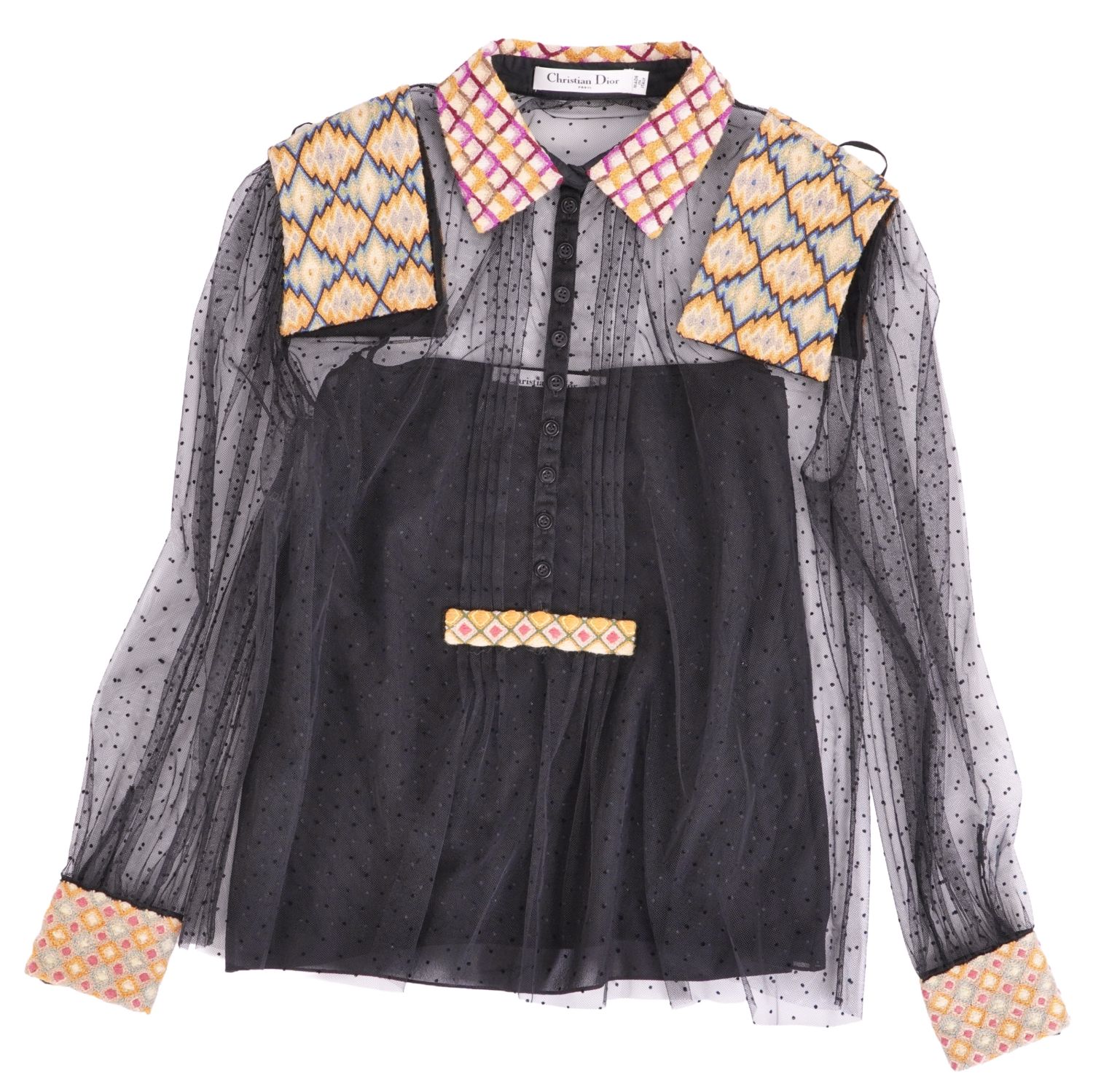 【極美品】ディオール Christian Dior プルオーバー トップ ロング捩り 長袖 スピード競技 点点 トップス レディース F34 USA2 I38(XS好いかげんに) 黒いこと/マルチ色合い【中古】
