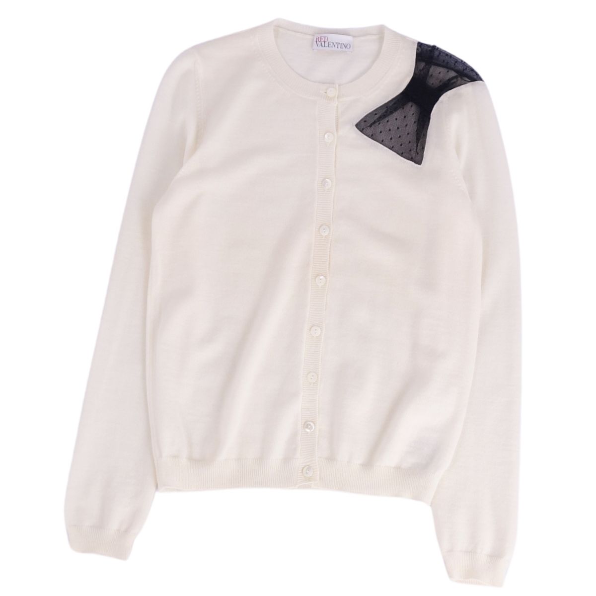 【極美品】レッド ヴァレンティノ RED VALENTINO カーディガン ニット ロングスリーブ 長袖 ウール トップス レディース XS ホワイト（クリーム）【中古】