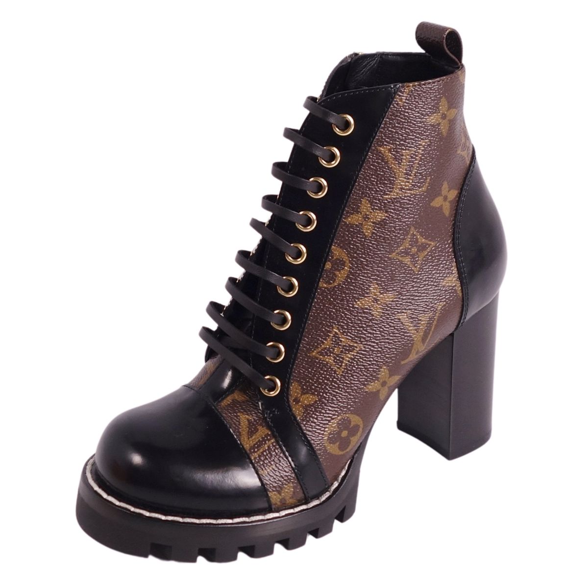 【新古品】ルイヴィトン LOUIS VUITTON ブーツ スタートレイル ライン アンクルブーツ モノグラム レースアップ シューズ 靴 レディース イタリア製 36.5(23.5cm相当) ブラウン【中古】 46,290円