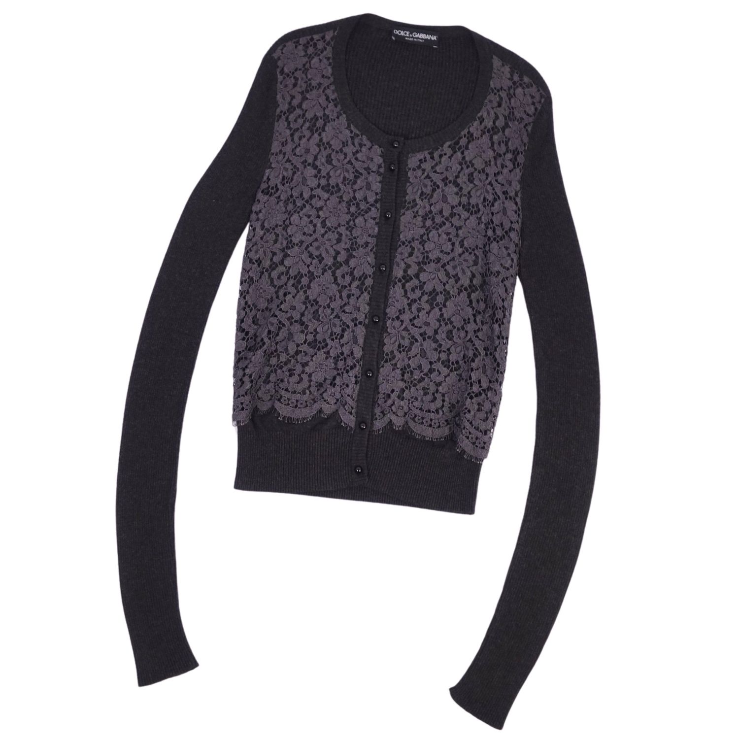【美品】ドルチェ&ガッバーナ DOLCE&GABBANA ニット カーディガン ロングスリーブ 長袖 レース トップス レディース 36(XS相当) ブラック【中古】