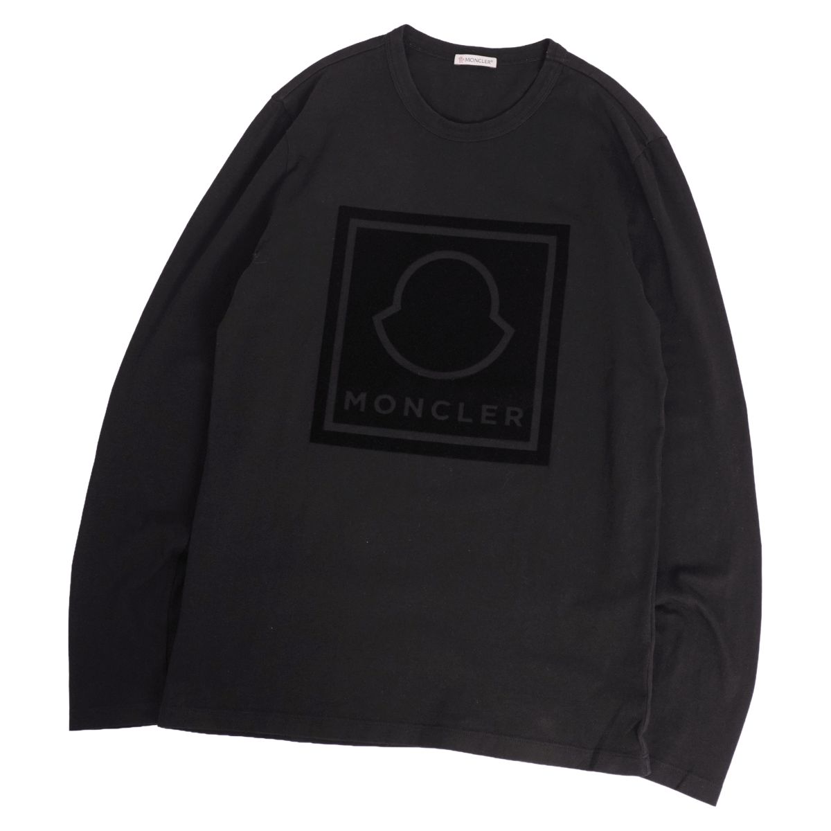 【美品】モンク軌跡 MONCLER 2021 ティーシャツ カットソー ロング衣袂 長袖 ロゴタイプ 綿織物 トップス メンズ S 黒いこと【中古】