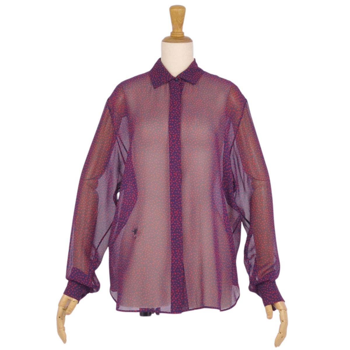 ディオール シルク ドット フリルブラウス BEE刺繍 コレクション物 Christian Dior - 極美品◎Christian Dior クリスチャン