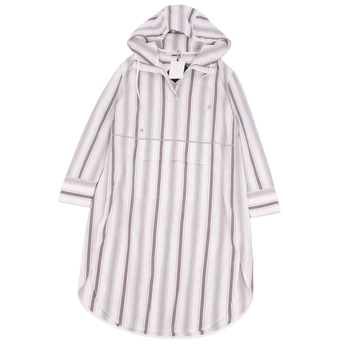 【極美品】ファビアナフィリッピ FABIANA FILIPPI ワンピース パーカー プルオーバー ロングスリーブ 長袖 ストライプ トップス レディース XXXS アイボリー/グレー【中古】