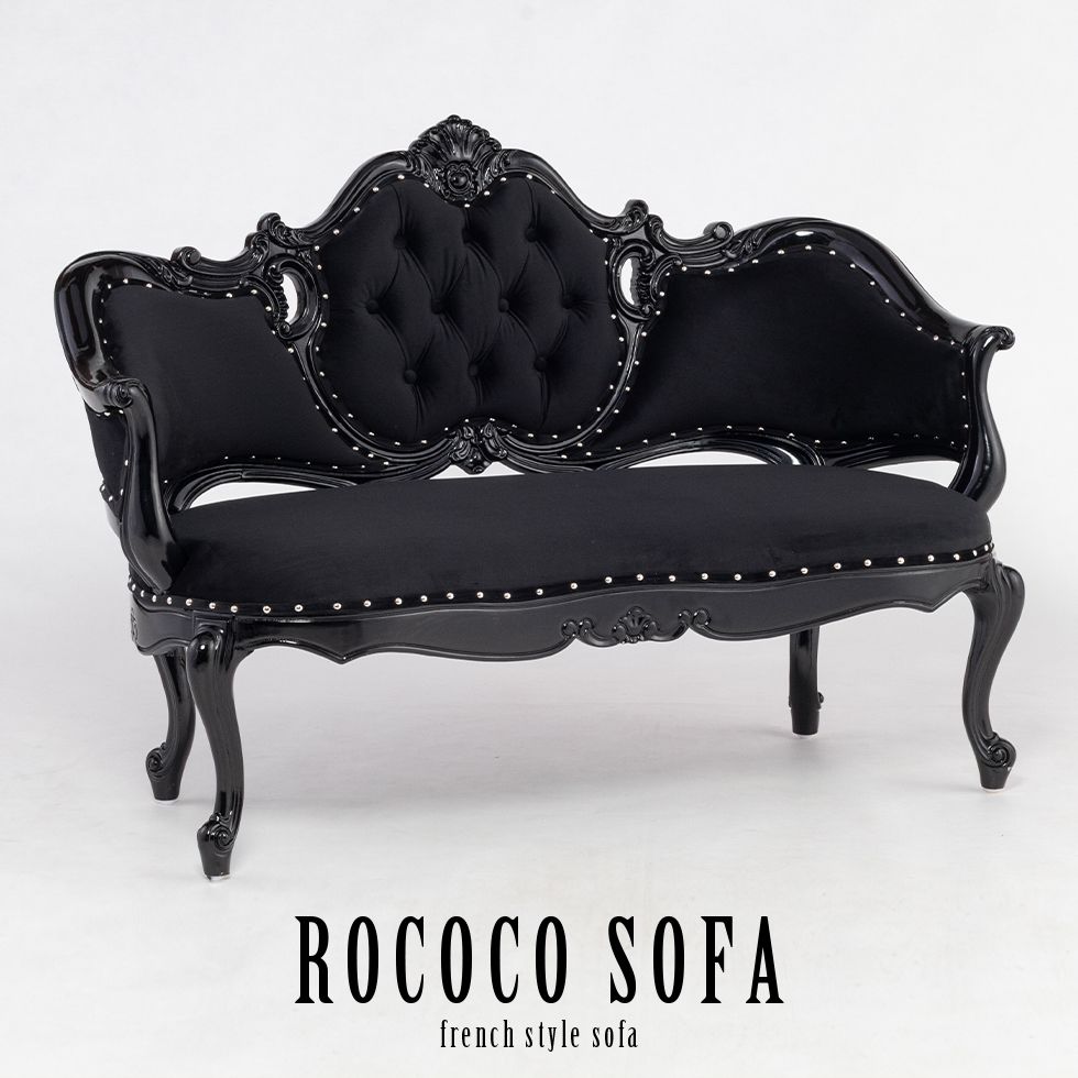 shelfa ソファー 2人掛け ブラックベルベット ロココ シャビーシック