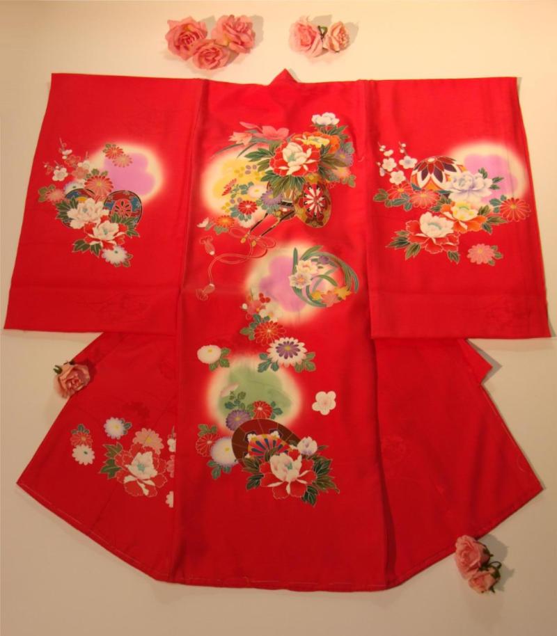 【楽天市場】初着・お宮参り・女の子祝着・正絹 赤の手描き高級着物のしめ難あり：SHOP MOE