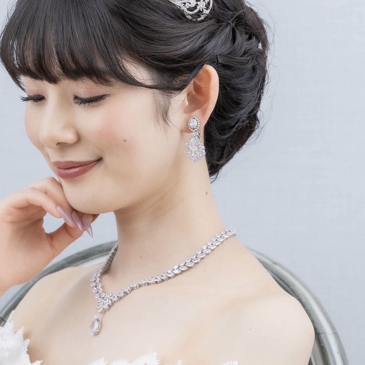 ブライダルアクセサリーセット　リーフ　ネックレス＆ピアス／イヤリング