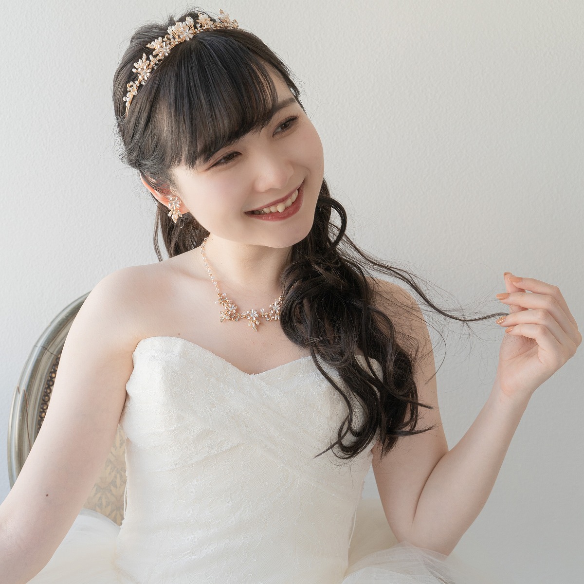 (あお)ブライダル3点セット サテンオフショルダーウェディングドレス結婚式
