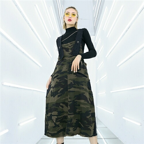 楽天市場 迷彩柄 デニムワンピース ジャンパースカート マキシワンピース ロングマキシワンピース ゆったり サロペット ダメージ加工 もえっとmoetto 楽天市場店