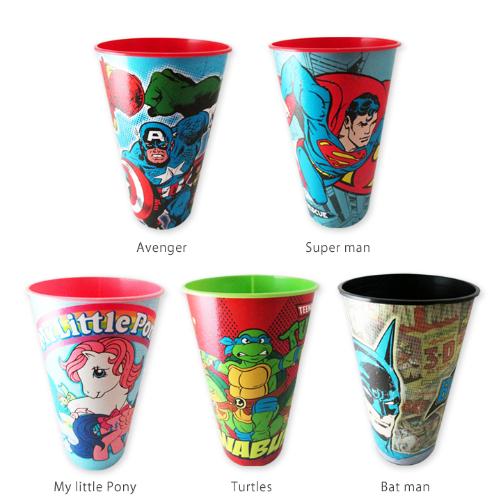 【送料無料】ビッグプラスチックカップ アメキャラ・おしゃれかわいいプラスチックコップ！お弁当や歯磨きでのうがいに使えるプラカップです♪幼稚園や保育園キッズの子供用コップにも！プラスチックコップ　タートルズ、スーパーマン、マイリトルポニー、バットマン画像