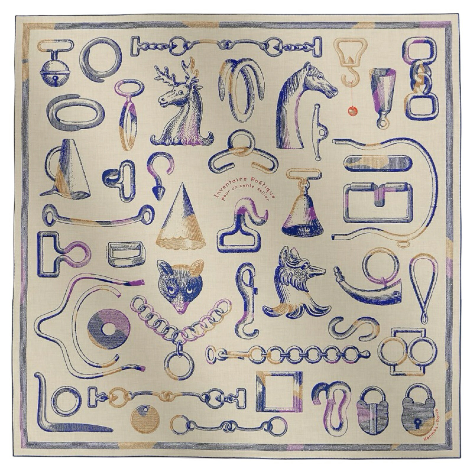 【新品未当て嵌める】Hermes エルメス  カレジェアン《鞍技術者の詩的な商品目録》 小物 自然的/インディゴ/ヴィオレ カシミール70％ 絹30％ えり巻き 2025春夏寄せあわせ 新品未当て嵌める