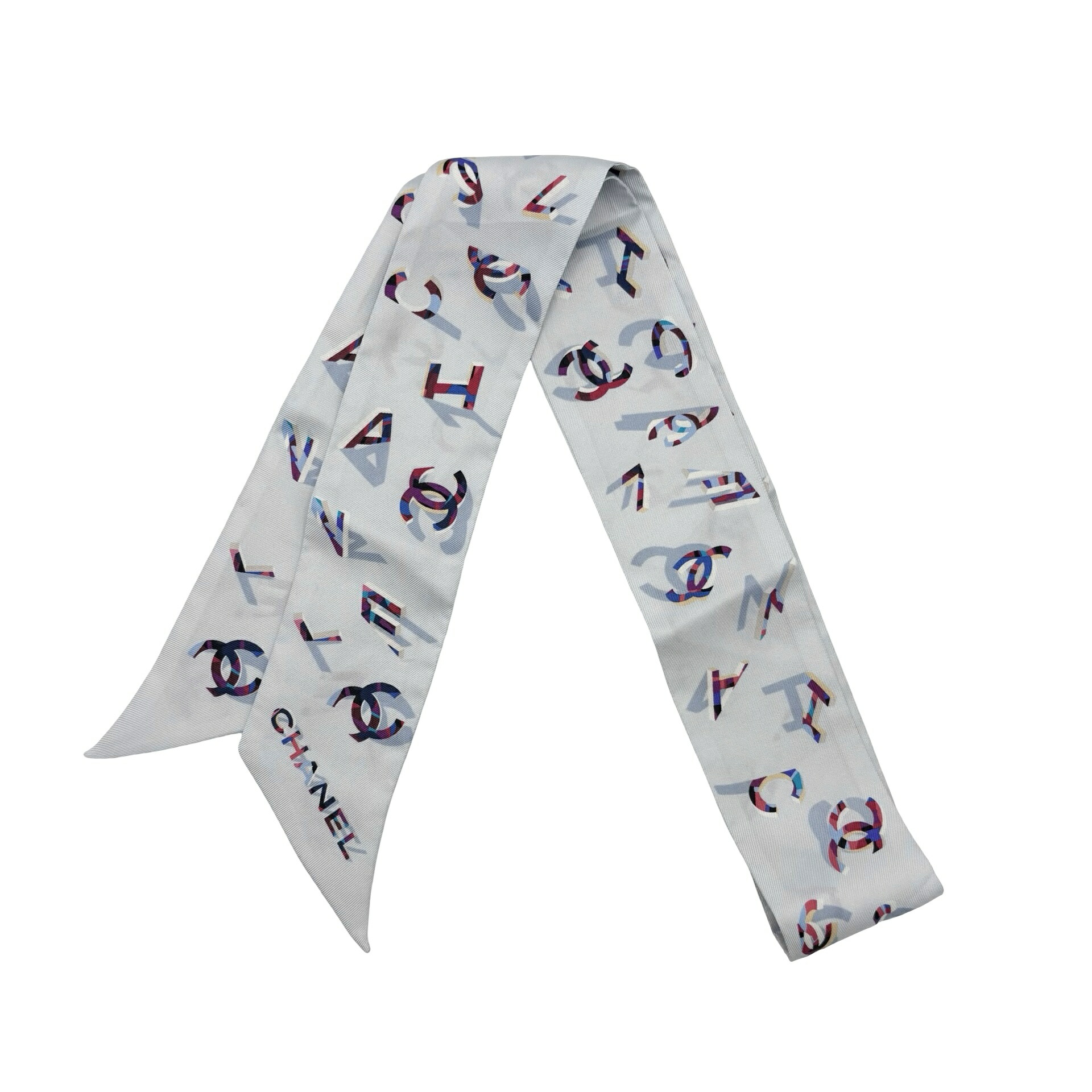 【中古】CHANEL シャネル TWILLY ツイリー スカーフ 水色系 シルク 中古｜Mohlong Luxury
