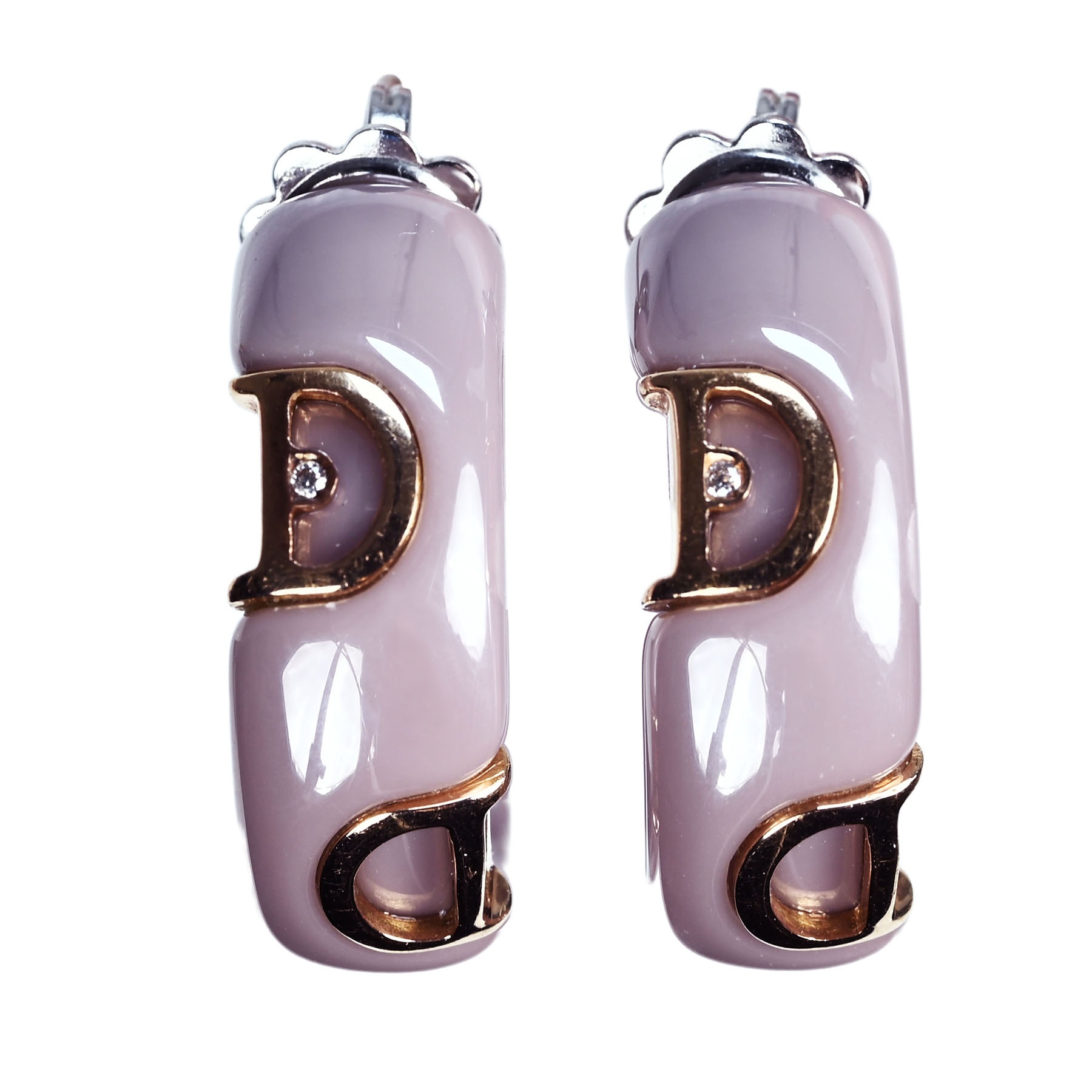 【中古】DAMIANI ダミアーニ K18WG/K18PGDIAMOND D ICON 1P DIAMOND EARRINGS ディーアイコン カプチーノセラミックピアス 13.0g|Mohlong Luxury