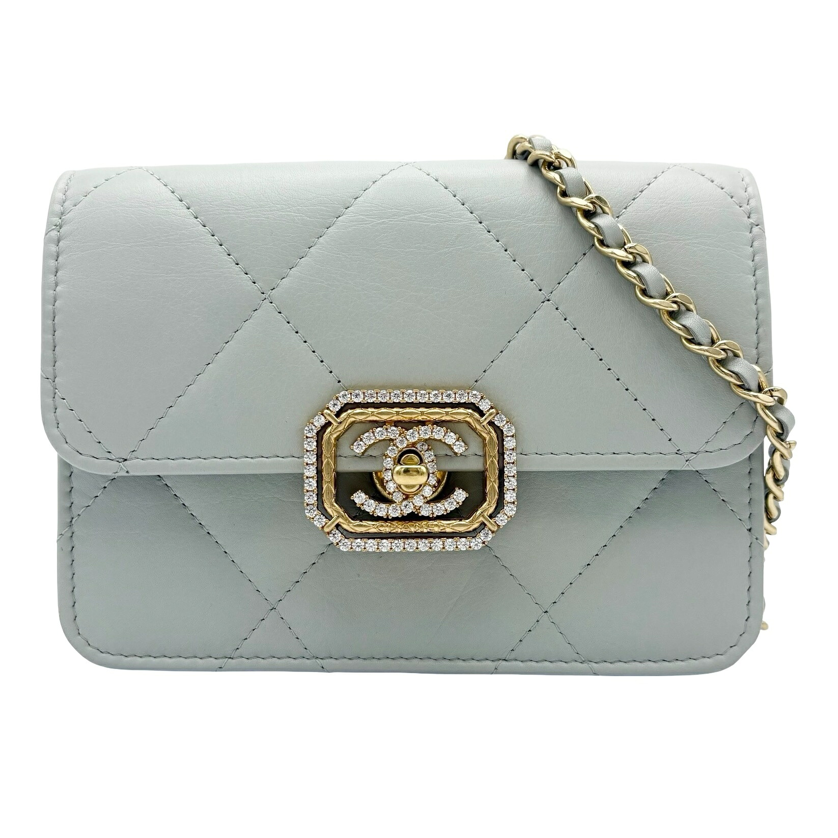 【中古】 CHANEL シャネル MINI MATELASSE FLAP BAG ミニマトラッセ ショルダーバッグ ランダム番(2021年～) グレー(水色系) ラムスキン 中古 USED バッグ｜Mohlong Luxury
