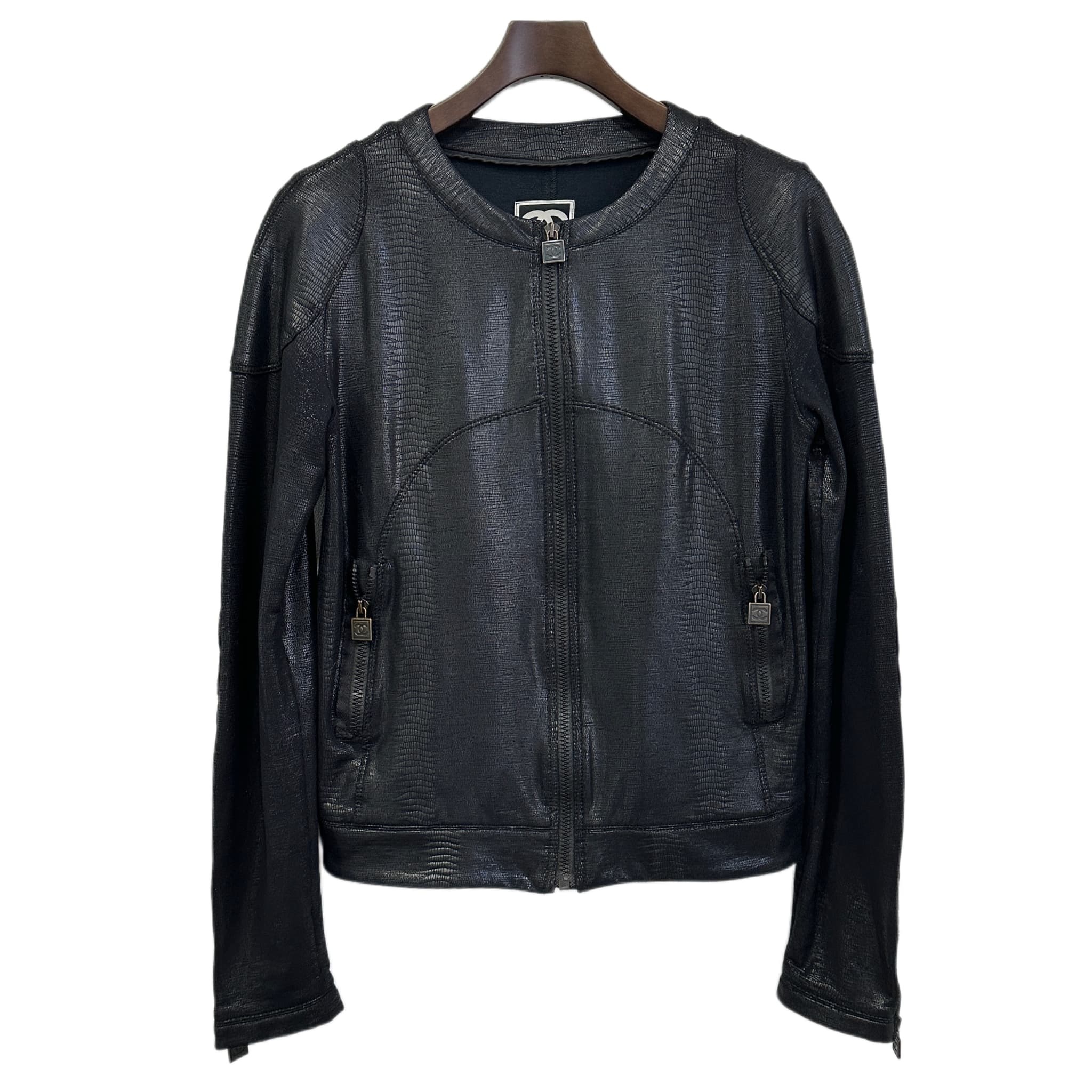 【中古】 CHANEL シャネル JACKET 型押しジャージーバイカージャケット 38 USED 中古 2009年 CLOTHES 洋服｜Mohlong Luxury