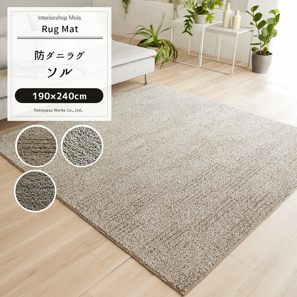 [マラソン限定300円クーポン配布] ラグ マット カーペット じゅうたん ラグ おしゃれ 北欧 デザイン 柄 スミノエ 洗える 長方形 無地 日本製 ラグ ソル 190×240cm JQ