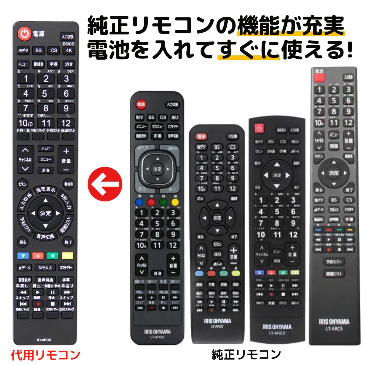 楽天市場】アイリスオーヤマ テレビ リモコン LT-ARC1 電池付き LT 