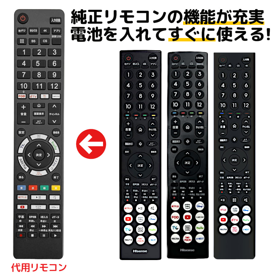 楽天市場】ハイセンス テレビ リモコン 電池付き EN3B40H EN3A40