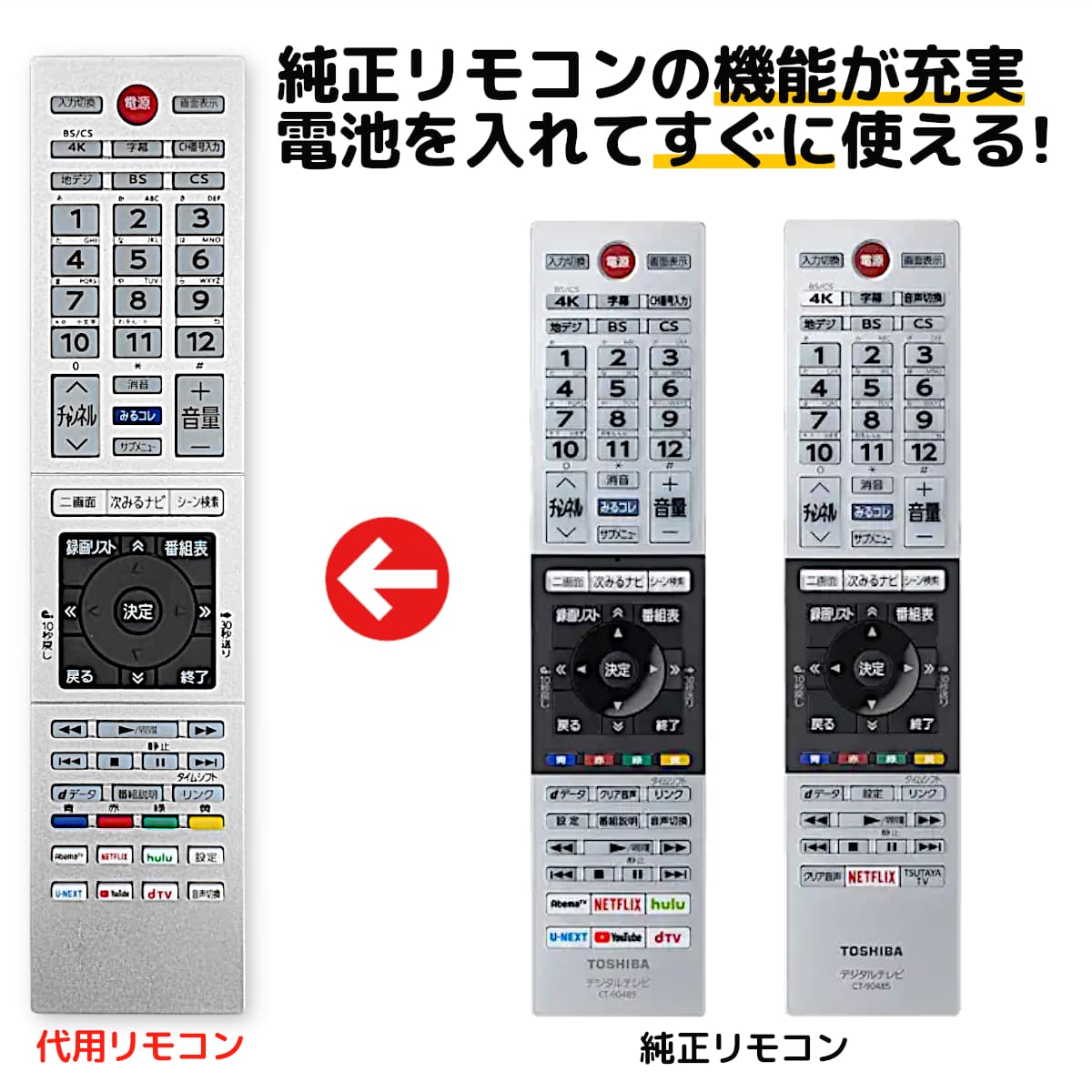 楽天市場】東芝 レグザ テレビ リモコン CT-90485 CT-90489 電池付き