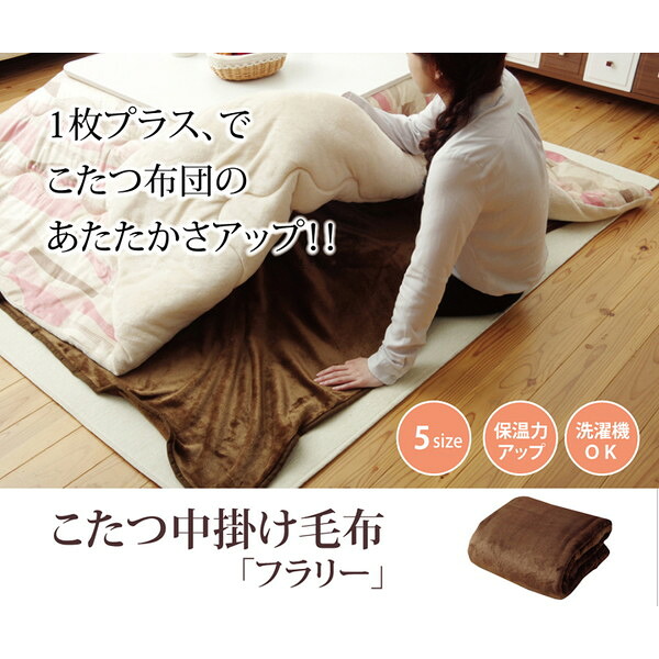 IKEHIKO イケヒコ こたつ布団用 中掛け毛布 フランネル フラリー 長方形 200×280cm BR：ブラウン