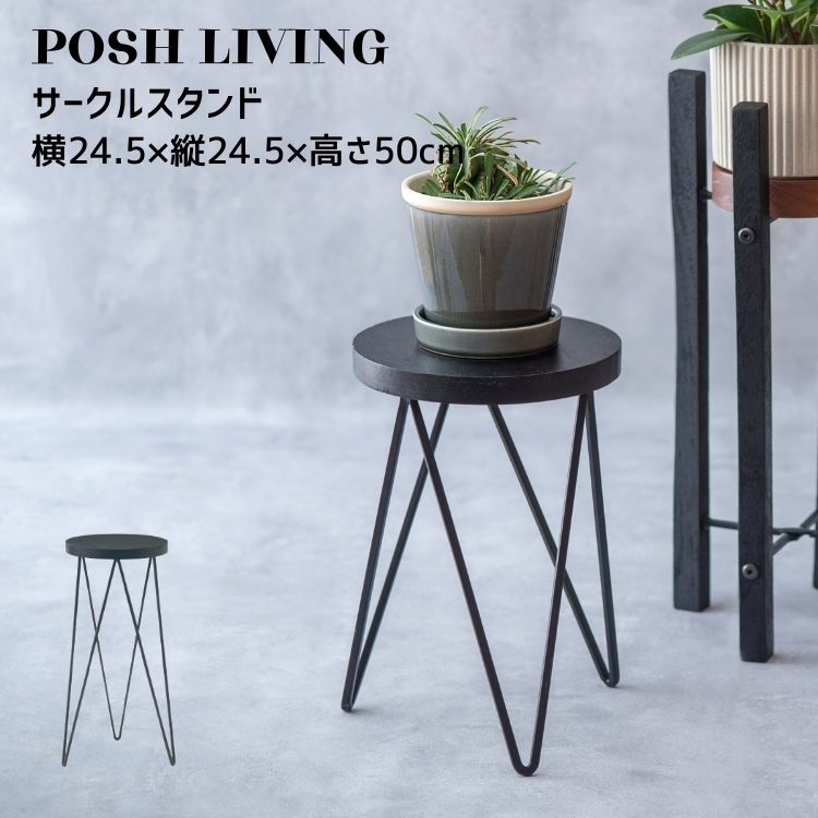 サークルスタンド ブラック 植物台 木製×アイアン インテリア ディスプレイ スタンド 24.5×50cm Posh Living