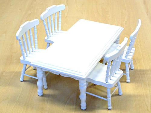 楽天市場 ミニチュア家具角テーブル 椅子4客セット ホワイト 中国製 木製 箱入り ５点入 Y T ナガタ工房