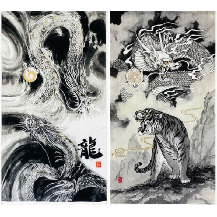 楽天市場】のれん 龍虎 / 山水 幅85x丈150cm のれん 和柄 龍 虎