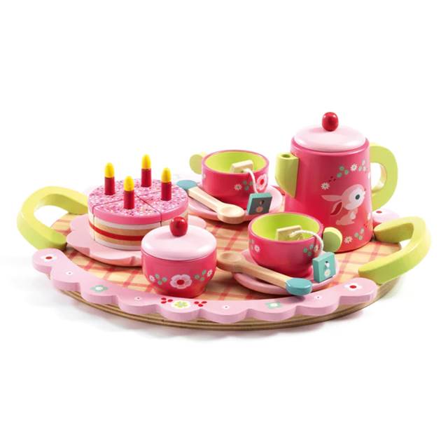 リリローズティーパーティー ままごと セット おもちゃ 木製 ティーセット ケーキ 食器 紅茶 キッチン おもちゃ 木製 3歳 4歳 誕生日 プレゼント 男の子 女の子 フランス DJECO ジェコ クリスマスプレゼント