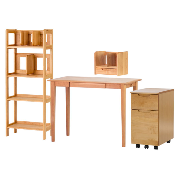 Eris Kids エリスキッズ 4点セット Na デスク100 ブックスタンド35 ワゴン34 ラック50 学習机 学習デスク デスク 本棚 シェルフ サイドワゴン 木製 子供机 子ども机 リビングデスク 勉強机 勉強デスク 子供部屋 大型 勉強机 勉強デスク 収納 書斎 ナチュラル アルダー