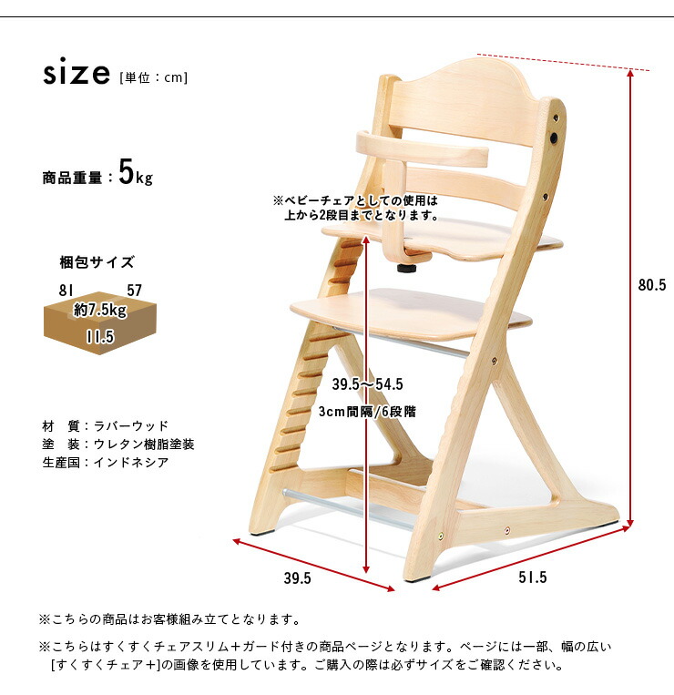 楽天市場 ポイント10倍 7日 00 23 59 ベビーチェア すくすくチェアスリムプラス ガード付き 3色対応 テーブル無し ベビーチェアー チェア チェアー 子供用 食事用 ダイニングチェア いす イス 椅子 木製 赤ちゃん キッズチェア 可愛い かわいい ベビー用 家具の