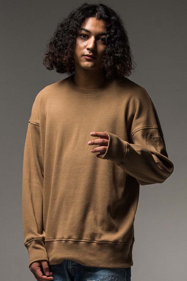 【送料無料】RESOUND CLOTHING リサウンドクロージング BASIC-CUT-002 wafful thermal loose trainer ワッフルサーマルルーズトレーナー BEIGE 正規通販 メンズ｜モロトフカクテル