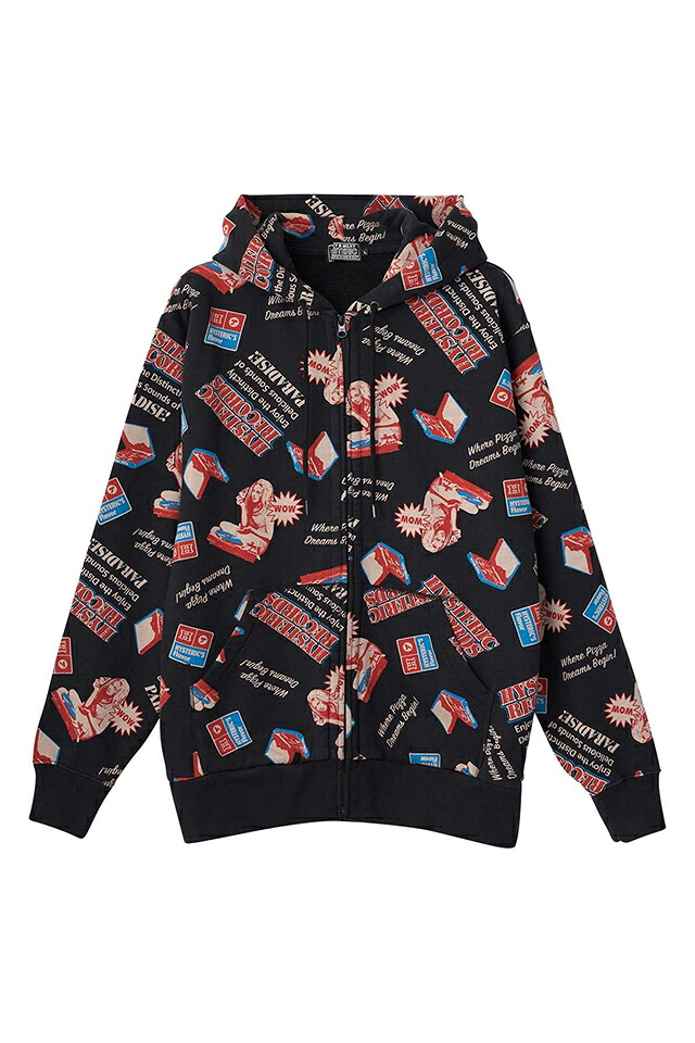 HYSTERIC GLAMOUR ヒステリックグラマー 02261CF02 HYSTERIC RECORDS柄 パーカー BLACK 正規通販 メンズ｜モロトフカクテル