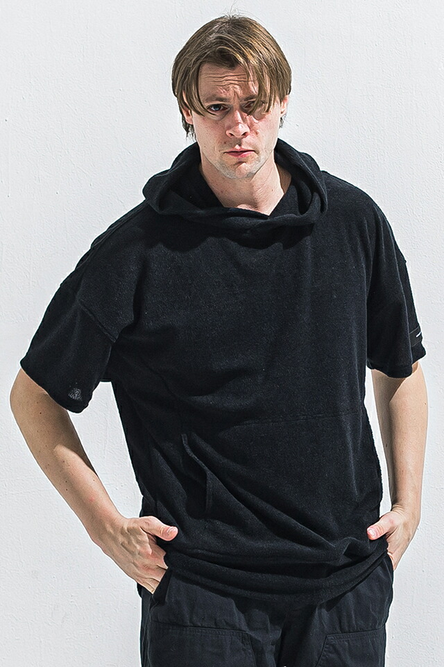 セール20%OFF RESOUND CLOTHING リサウンドクロージング RC40-C-003 PILE HALF HOODIE オーバーサイズ半袖パイルパーカー BLACK 正規通販 メンズ｜モロトフカクテル