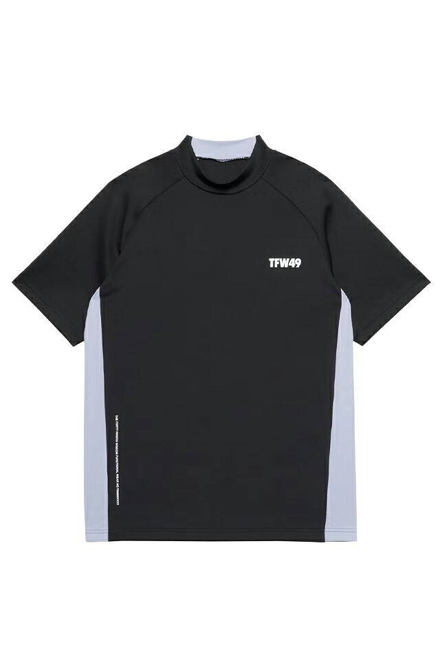 TFW49 ティーエフダブリューフォーティーナイン T102610010 SIDE PANEL SHORT SLEEVE MOCKNECK モックネックプルオーバー BLACK 置き目通信販売 ゴルフ メンズ