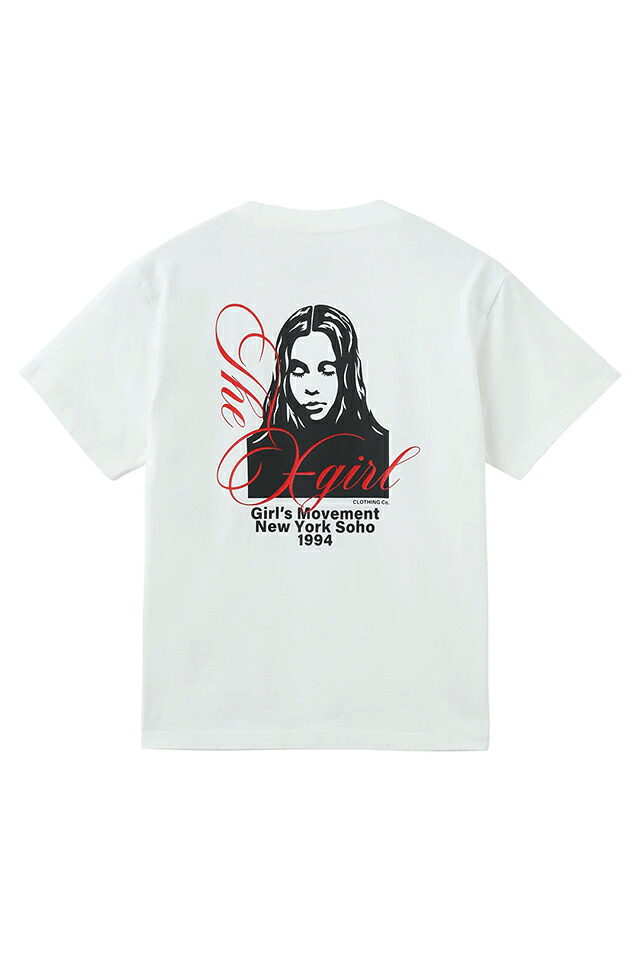 X-girl エックスガール 105261011011 CURSIVE SCRIPT LOGO AND FACE S/S TEE Tシャツ WHITE 正規通販 レディース