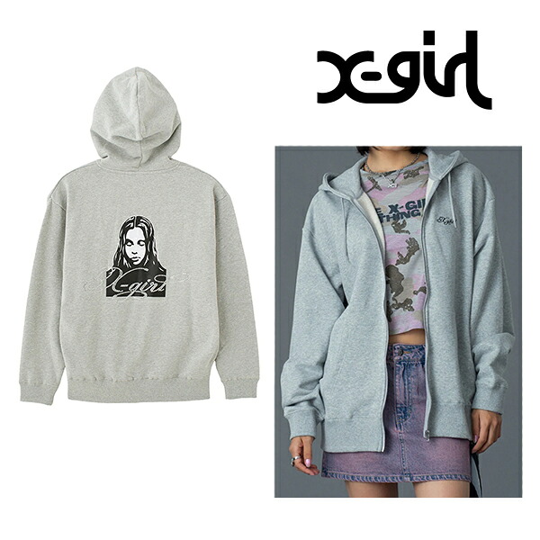 セール20%OFF X-girl エックスガール 105261012017 RHINESTONE LOGO AND FACE ZIP UP SWEAT HOODIE ジップパーカー ASH 正規通販 レディース|モロトフカクテル
