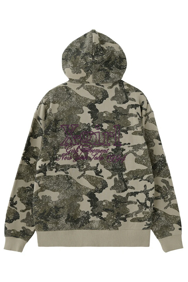 X-girl エックスガール 105261012007 EMBROIDERED LOGO ZIP UP SWEAT HOODIE ジップパーカー CAMO 正規通販 レディース