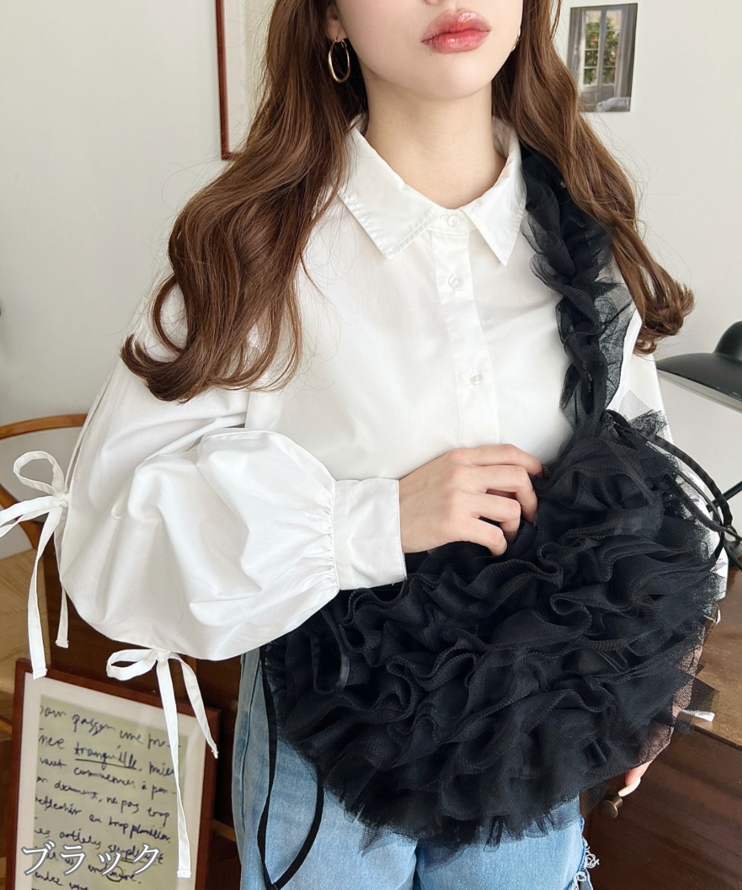 専用☆ 上マチファスナー付きフリルバッグ☆ ジョリーフルール トートバッグ レディース 大きめ 片掛け ファスナー付き 撥水
