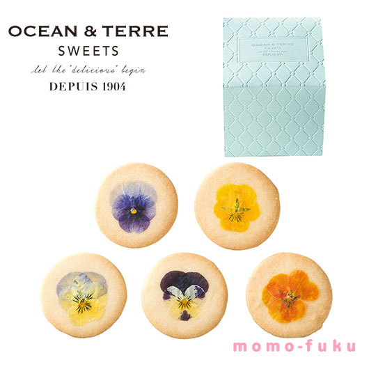 エディブルフルールクッキー オーシャンテール OCEAN&TERRE SWEETS お花クッキー 5個入 プチギフト 個包装 卵不使用 エディブルフラワー スイーツギフト 内祝い 引き出物 結婚 出産内祝い お中元 お返し 手土産 洋菓子 焼き菓子|プチギフトmomo-fuku