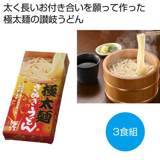 内祝い お返し うどん 食品 うどん 太く長いおつきあいを　極太麺さぬきうどん３食組【30個単位】 うどん 食品 うどん 600円 人気 500円台 敬老会 プレゼント イベント 国産 セール sale｜プチギフトmomo-fuku