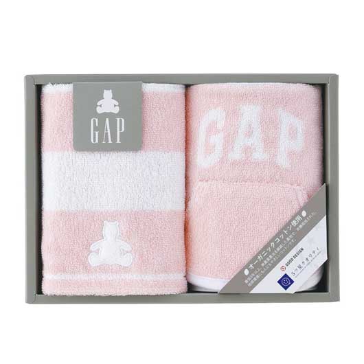 【クーポン有り】 ギフト ベビー用品 baby GAP〈ボーダーベア〉ベビーウォッシュタオル&スタイ ピンク ベビー用品 ギフト ベビー用品 1500円 人気 1000円台 敬老会 プレゼント イベント セール sale|プチギフトmomo-fuku