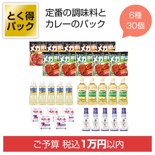 内祝い お返し 油・調味料 食品 油・調味料 【送料無料】 とく得パック　調味料＆カレー３０個 油・調味料 食品 油・調味料 人気 敬老会 プレゼント イベント 国産 セール sale｜プチギフトmomo-fuku