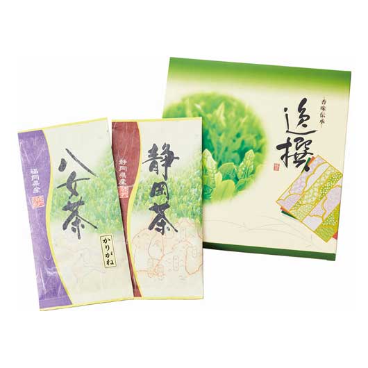 袋布向春園本店 日本銘茶二都巡り「翠」-Midori- 静岡煎茶 八女かりがね茶 詰め合わせ ギフト お茶 日本茶 プレゼント 贈り物 内祝い 香典返し お中元 お歳暮|プチギフトmomo-fuku