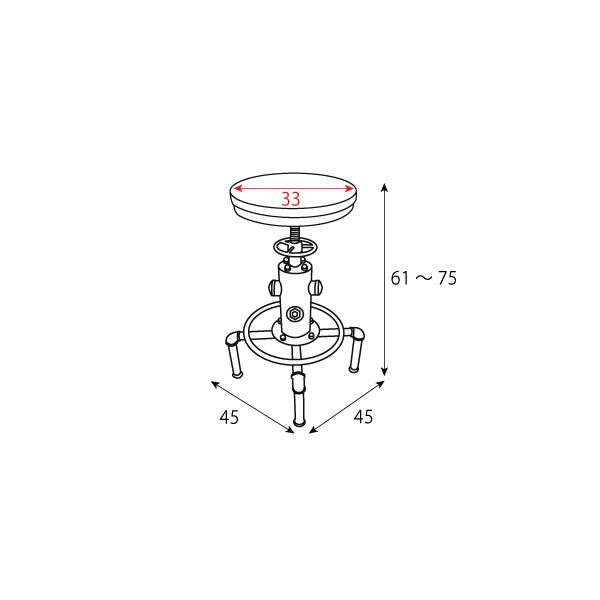 シンプルバーチェア/カウンターチェア【レッド】高さ61〜75cm座面昇降式天然木・スチール『インダストリアルシリーズ』【代引不可】