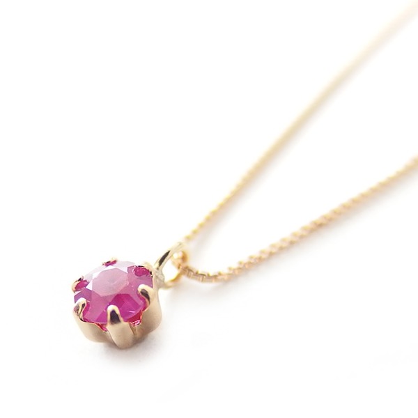 ネックレス ルビー K18 シンプル プチネックレス イエローゴールド 7月 ...