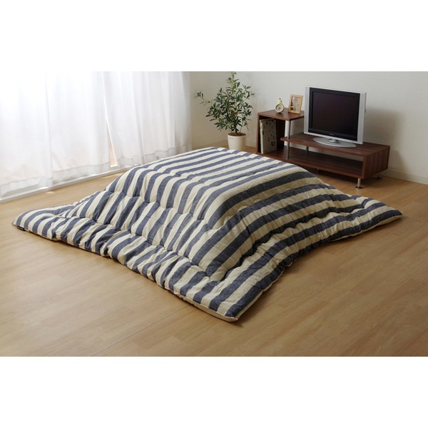 ＼ショップポイント5倍／ こたつ布団 （単品 長方形 ネイビー 約205×245cm） 表地：インド綿100％ 耐久性 通気性 ドライクリーニング可 〔リビング〕