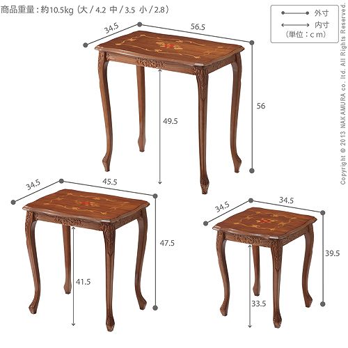 イタリアンクラシカル ハンドペイント ネストテーブル 小 白家具 猫脚