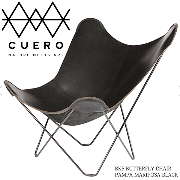 ＼ポイント8倍! 4/16限定／ ビーケーエフ バタフライチェア パンパ マリポサ ブラック クエロ CUERO BKF BUTTERFLY CHAIR PAMPA MARIPOSA BLACK なめし 本革 4mm厚 ステッチ BKFチェア 北欧 スウェーデン