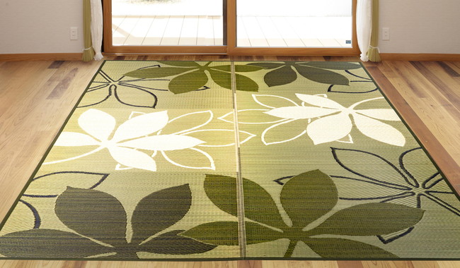 【直送品】紋織茶染ラグ パキラ 191×250cm 3.3kg グリーン/ベージュ 国産い草100%【割引不可品】インテリア カーペット マット ラグ 夏用敷き物